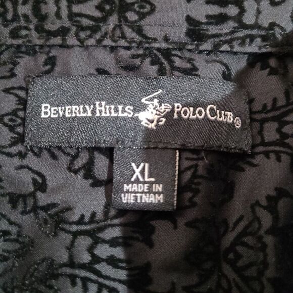 Beverly Hills Polo Club Mens Black Velvet Design Long Sleeve Button Up Shirt - Picture 4 of 6